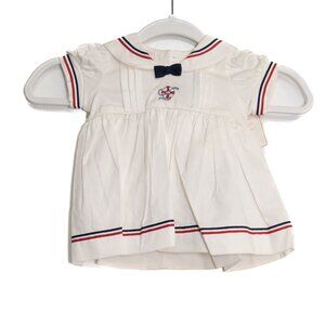 Baby Girls Size 3M White Nautical Dress With Bow & Striped Trim